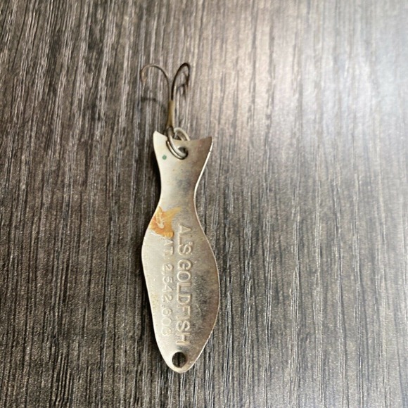 Vintage Fishing Lure Al's Goldfish Metal Spoon 2 inch Red and Gold - Picture 9 of 12